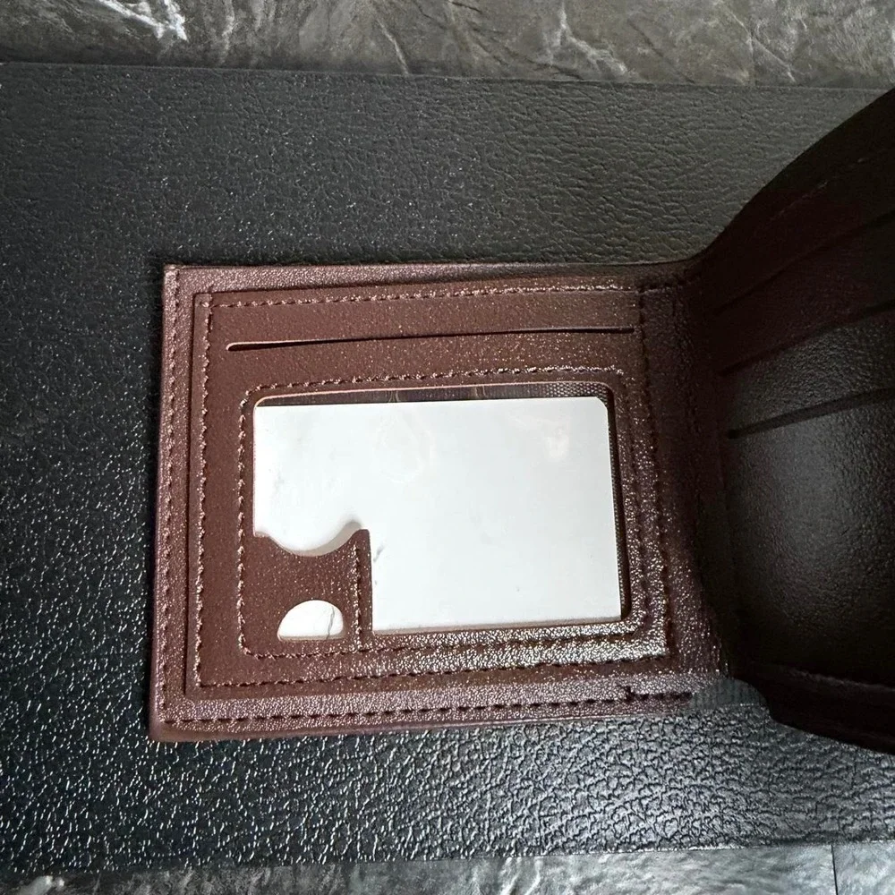 Men's Brown Bi Fold Geometric Cyber Wallet Brand New